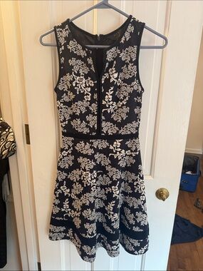 41 Hawthorn Black Dress with White Floral Lace Print